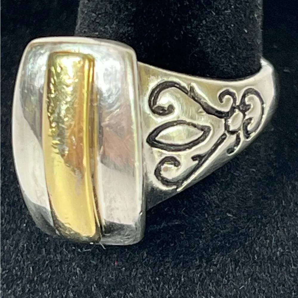 Sterling Silver‎ Gold Plated Vintage Ring Engraved Design Size 6.5